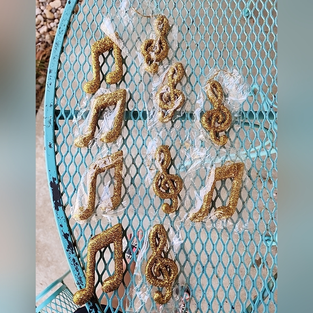 Vintage Gold Glitter Music Note Ornaments Lot Of 10